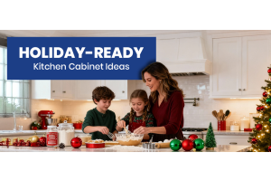 Holiday-ready kitchen featuring Savannah Cabinetry with warm wood and neutral finishes