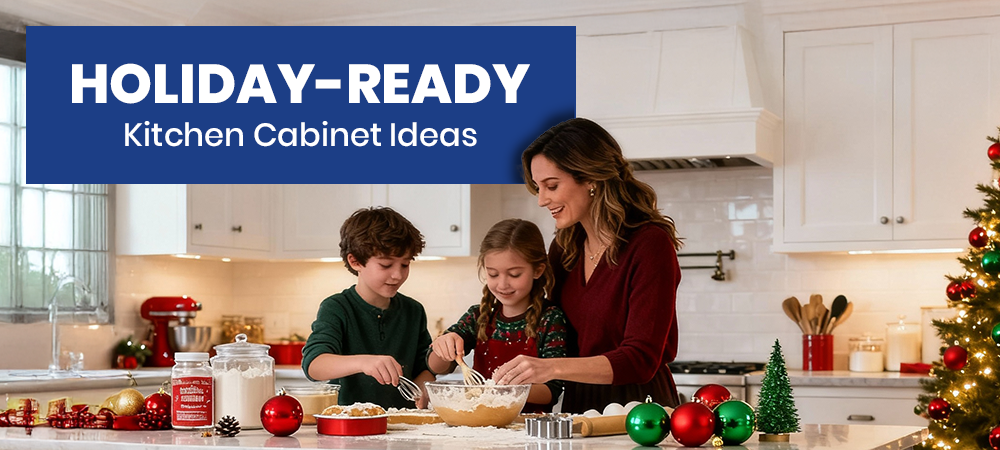 Holiday-ready kitchen featuring Savannah Cabinetry with warm wood and neutral finishes